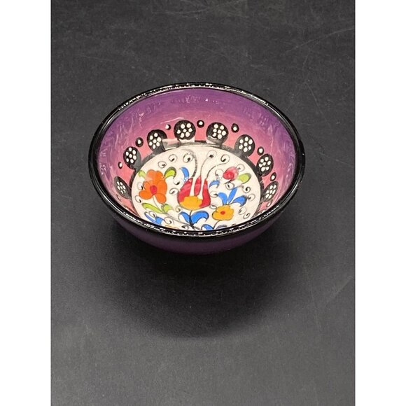 Mexican Hand Painted Tulip Mini Bowl Trinket Side Dish Red Salt Cellar - Picture 3 of 8